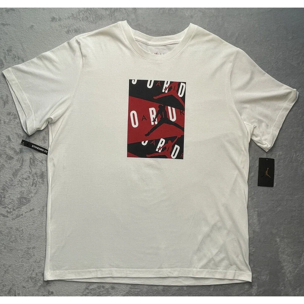 Nike Men's Jordan AIR T-Shirt White/Crimson/Black 2XL NWT